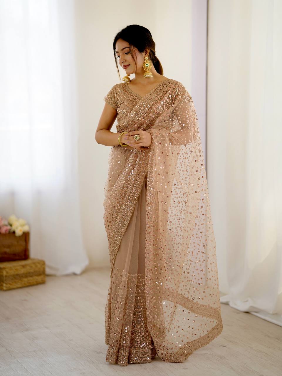 ✨ Glitter & Glamour Net Saree Set – Perfect for Festive & Party Looks ✨